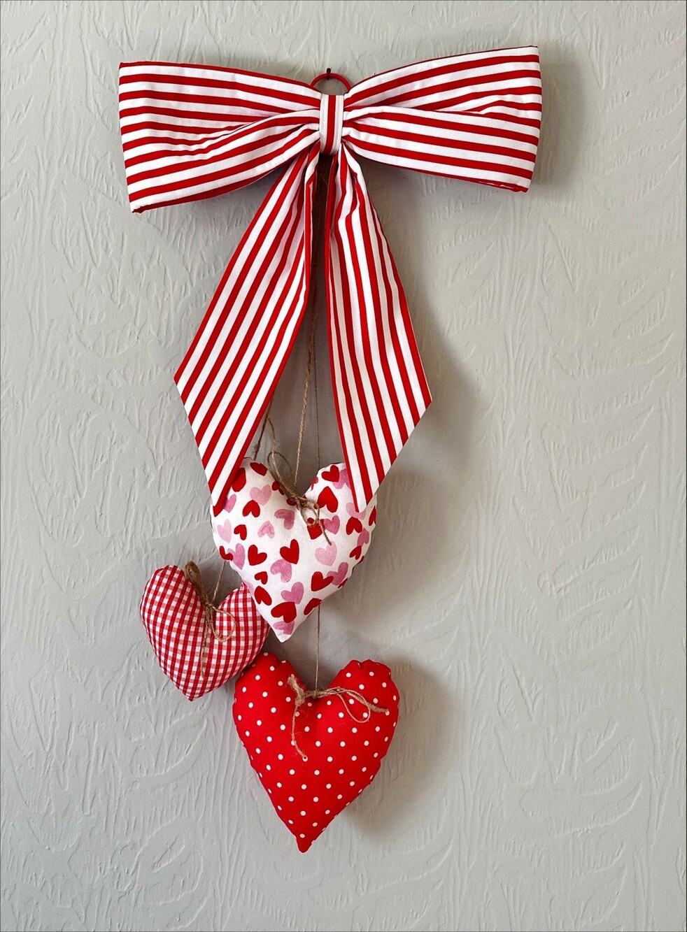 Handmade Valentine's Day Door Swag Fabric Hearts & Bow
